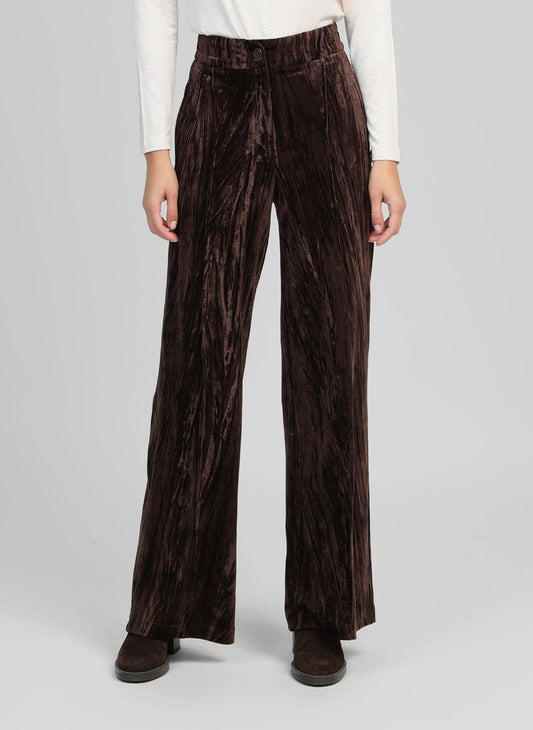 Pantaloni in velluto a vita alta color cioccolato