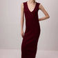 Set maglione a righe e abito midi a coste bordeaux