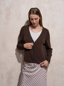Cardigan in maglia con zip e scollo a V