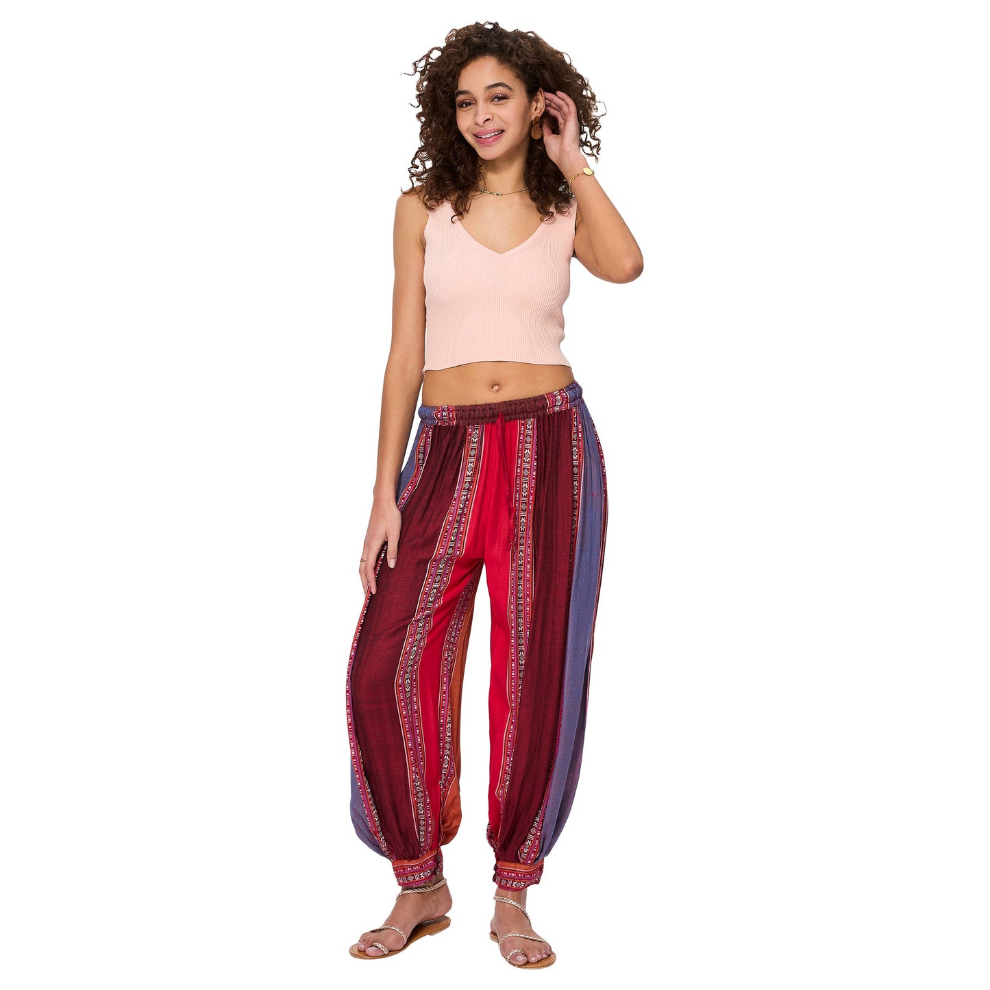Pantaloni estivi lunghi boho in rayon multicolore