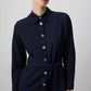 Abito camicia midi in popeline blu navy con cintura