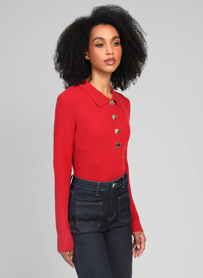 Maglione polo a coste rosso Nabi