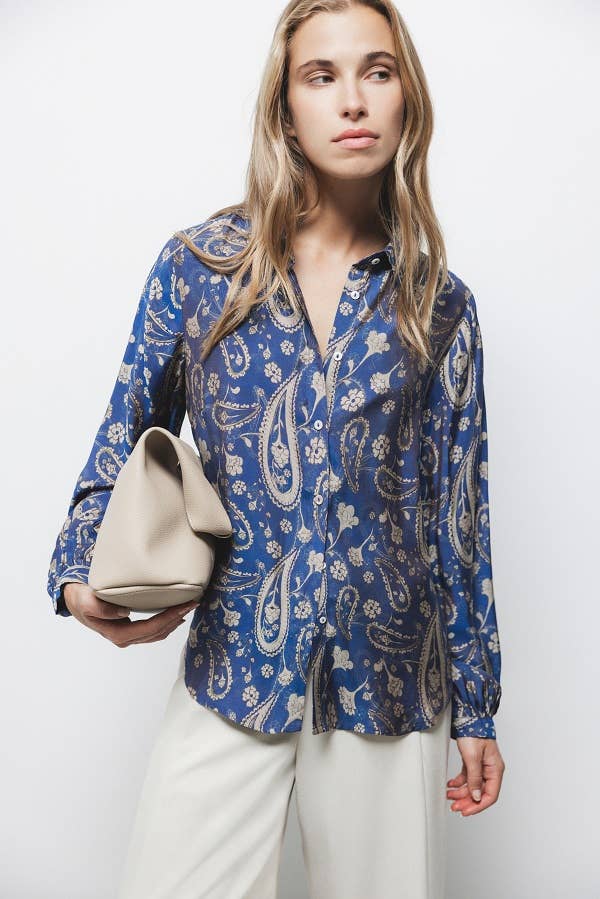Camicia stampata a maniche lunghe stile balloon