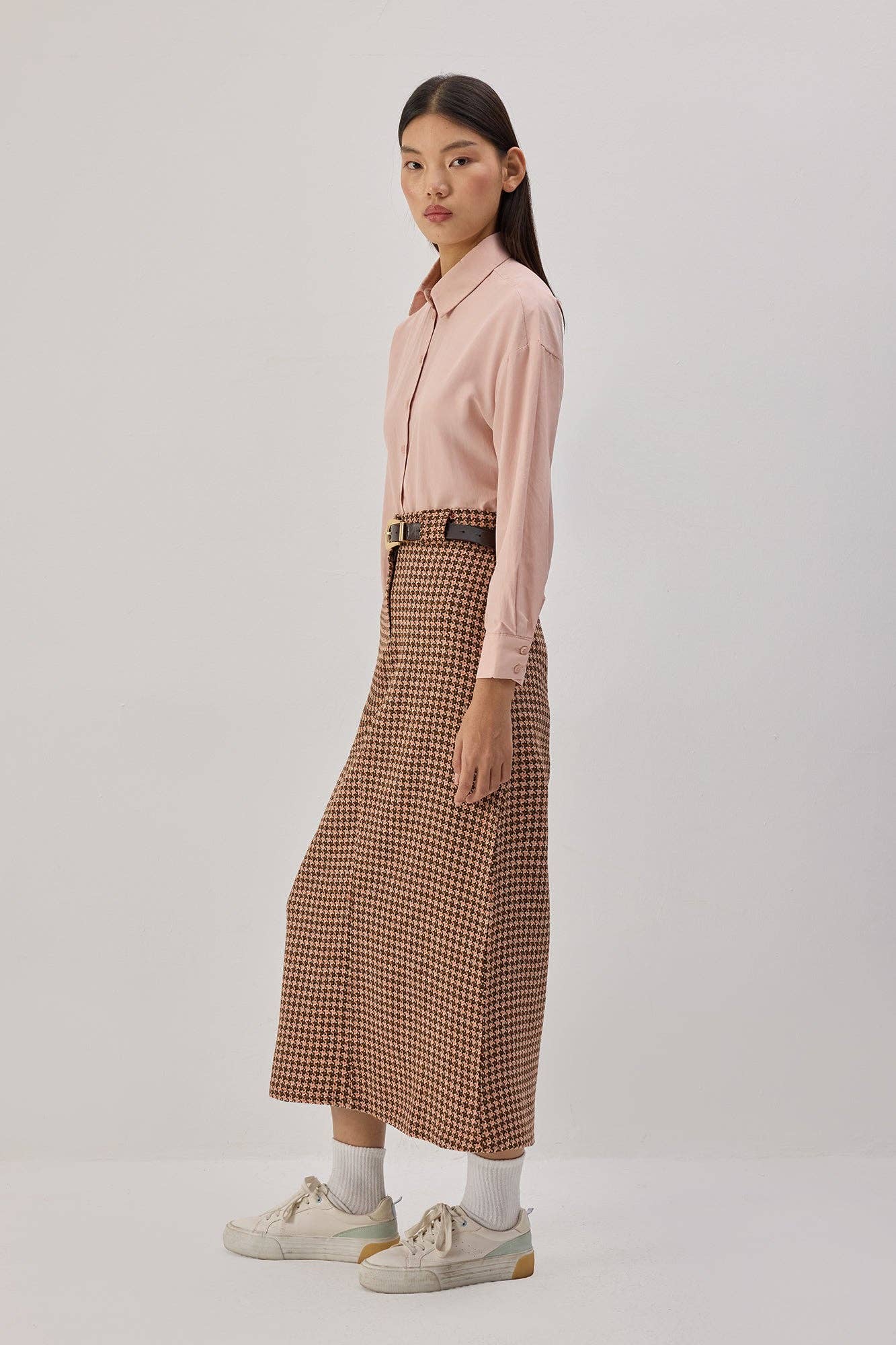 Gonna longuette in tweed con vita elasticizzata