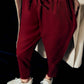 Pantaloni jogger a vita alta in gabardina con coulisse bordeaux