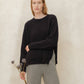 Maglione girocollo a coste con spacchi laterali in misto cashmere