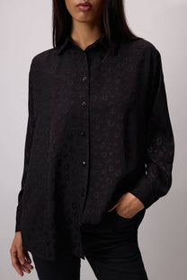 Camicia jacquard leopardata nera