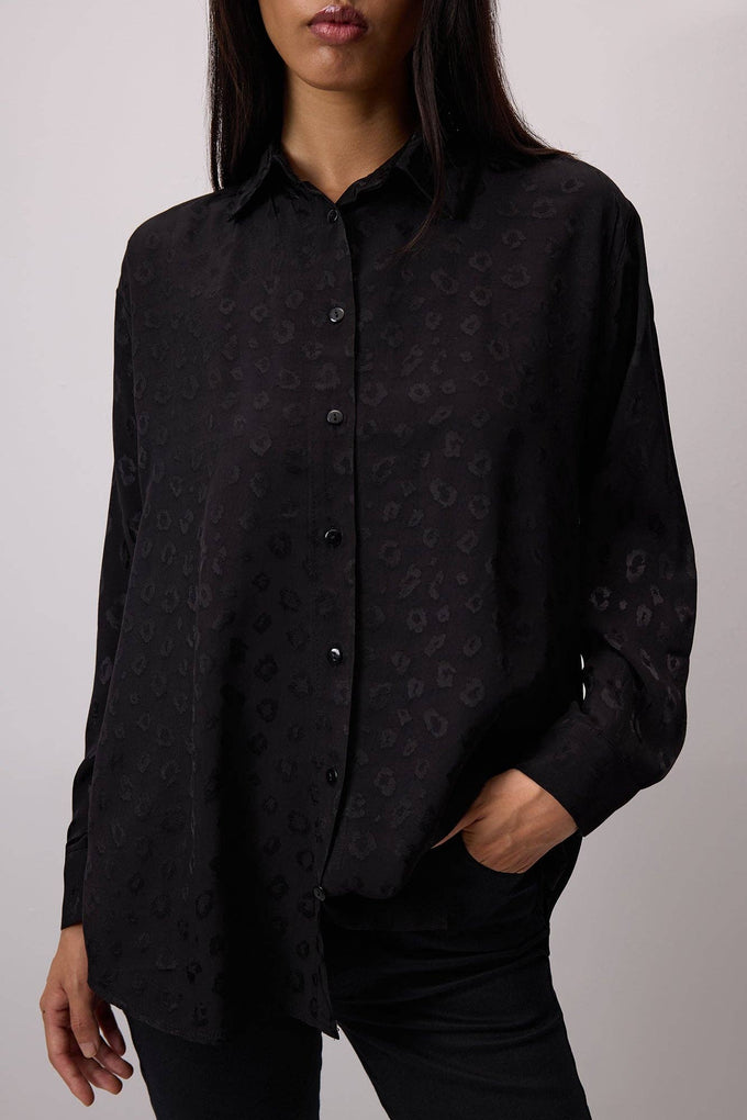Camicia jacquard leopardata nera