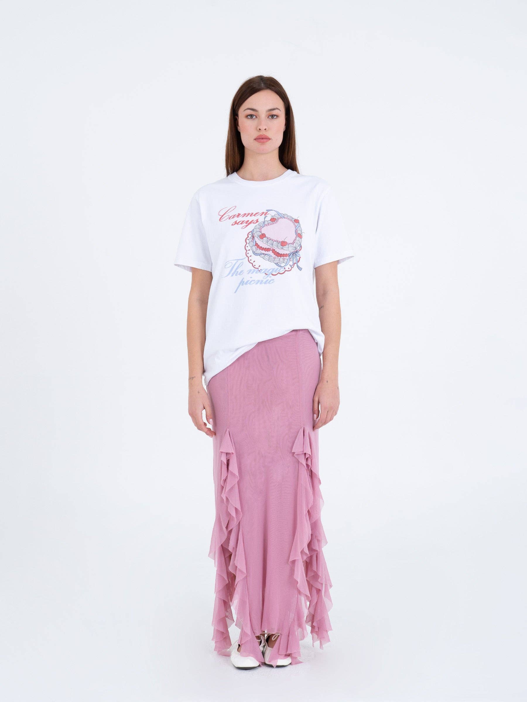 T-shirt bianca con stampa torta