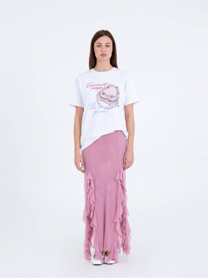 T-shirt bianca con stampa torta