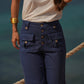 Pantaloni in twill a vita alta con bottoni