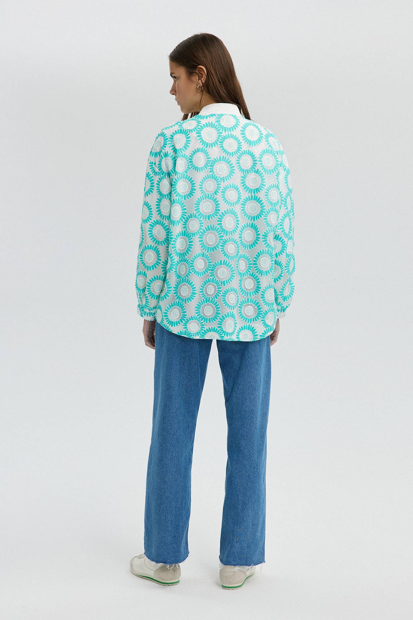 Bomber in pizzo floreale verde menta