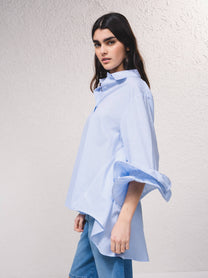 Blusa a righe con volant rinforzati