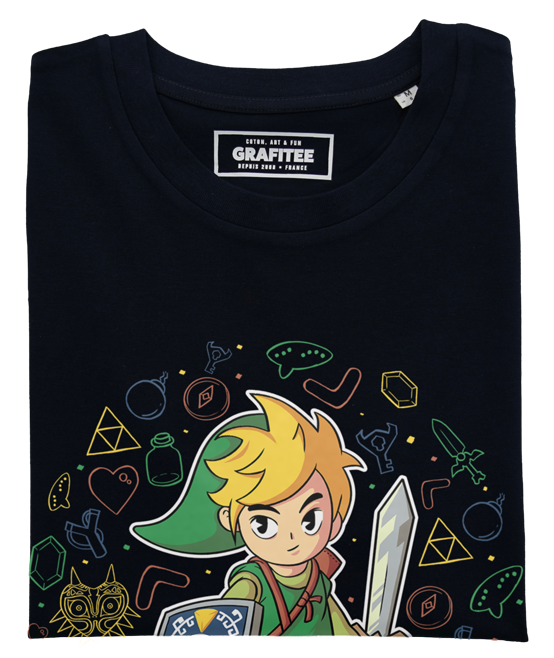 T-shirt nera unisex con grafica Link stile videogame