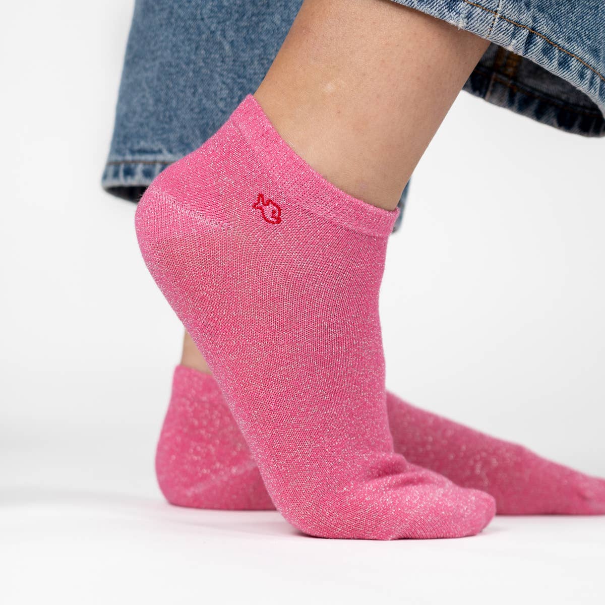 Calzini alla caviglia glitter rosa