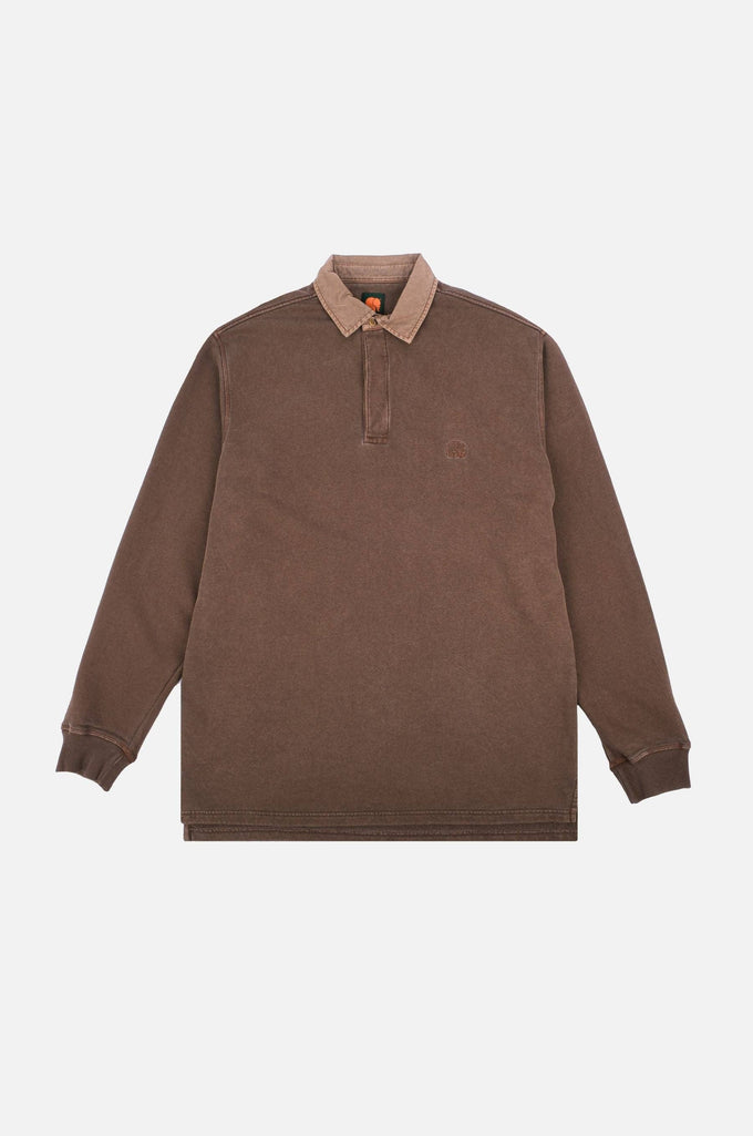 Maglione polo pesante tinto a pigmento color castagna