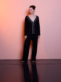 Cardigan in maglia con profili a contrasto