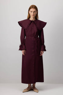 Abito camicia lungo con colletto ampio arricciato