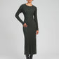Abito midi in maglia a costine kaki
