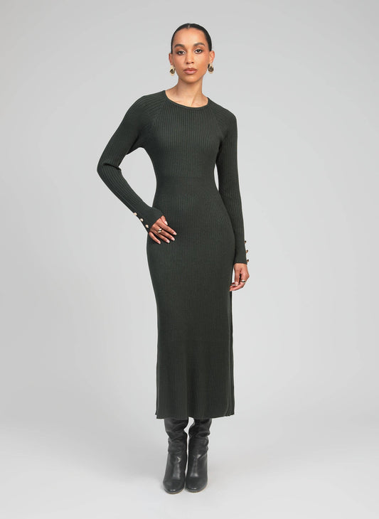 Abito midi in maglia a costine kaki