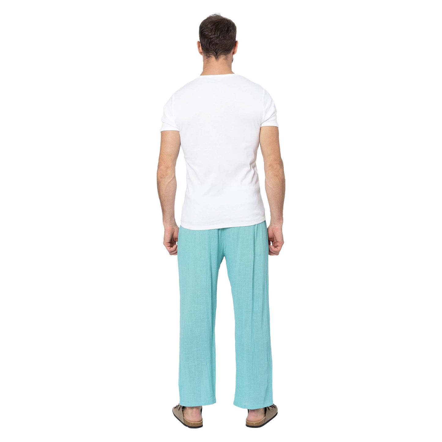 Pantaloni lunghi estivi in cotone turchese