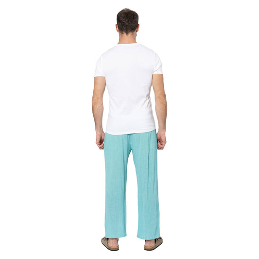 Pantaloni lunghi estivi in cotone turchese