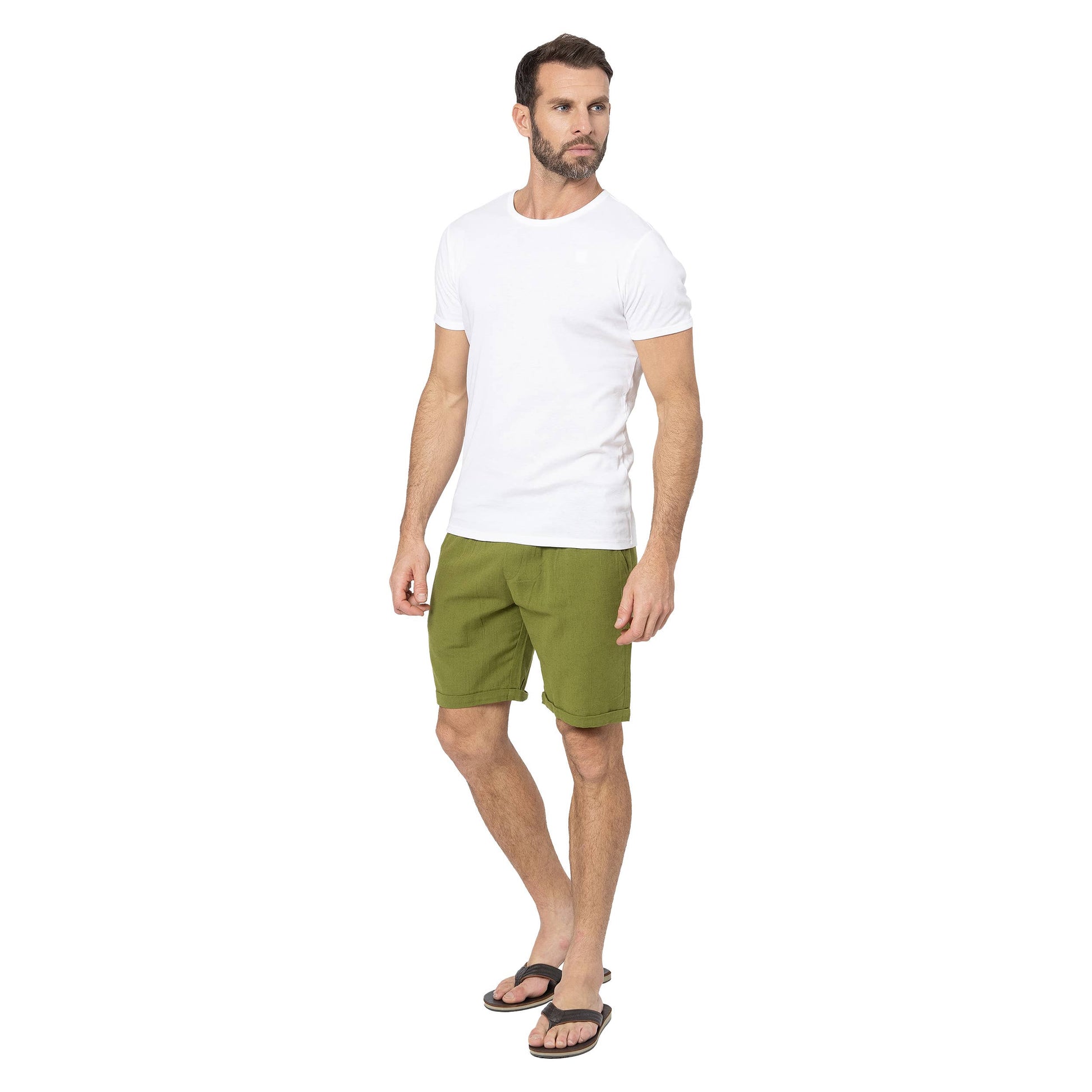 Pantaloncini estivi uomo in misto lino verde