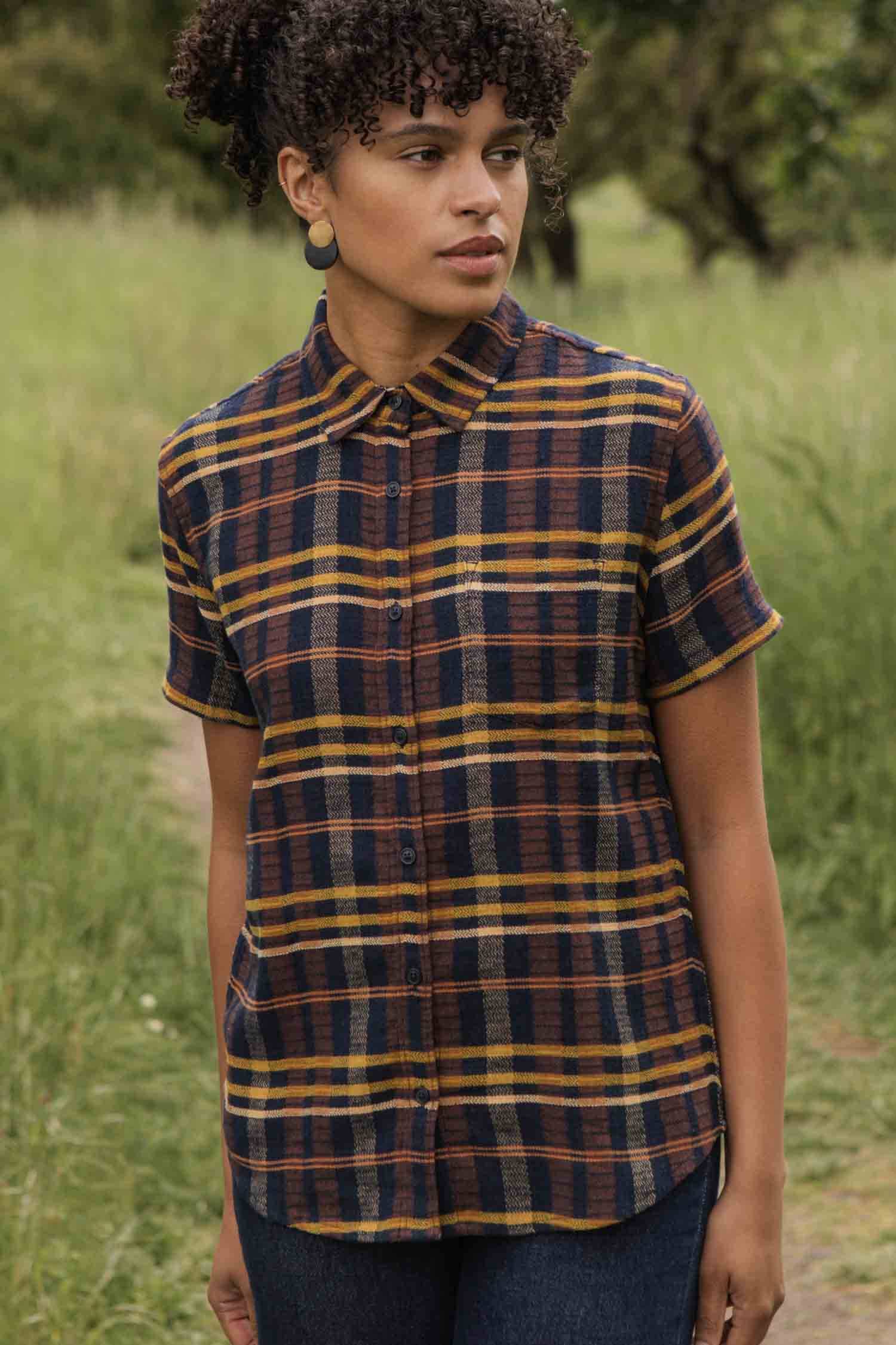 Camicia a maniche corte a quadri Alba del Deserto