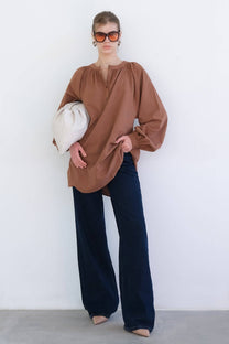 Tunica in cotone con collo alla coreana
