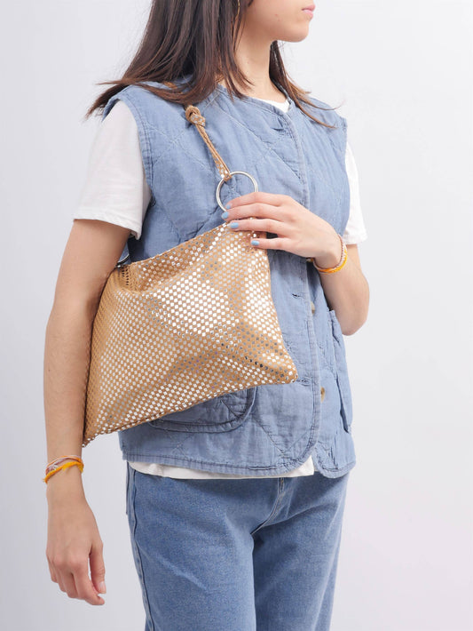 Borsa in camoscio con floccatura argentata