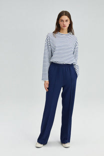 Pantaloni a vita alta a gamba larga in crêpe elasticizzato