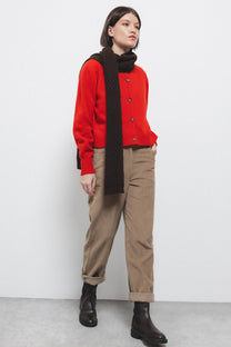 Cardigan in lana a maglia rasata con bottoni a contrasto