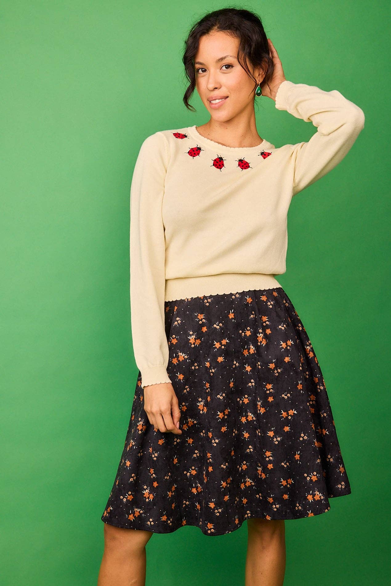 Maglia bianca con ricamo di coccinelle Gloria