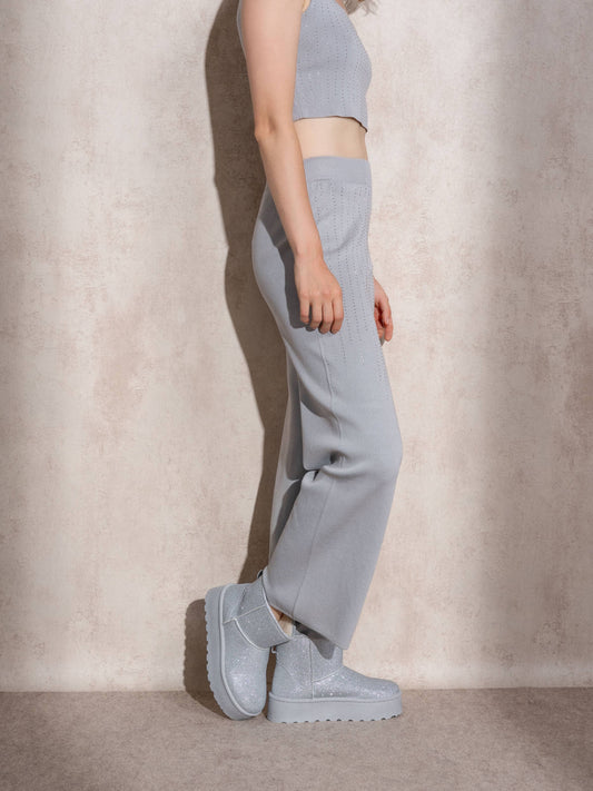 Pantaloni a vita alta in maglia con glitter