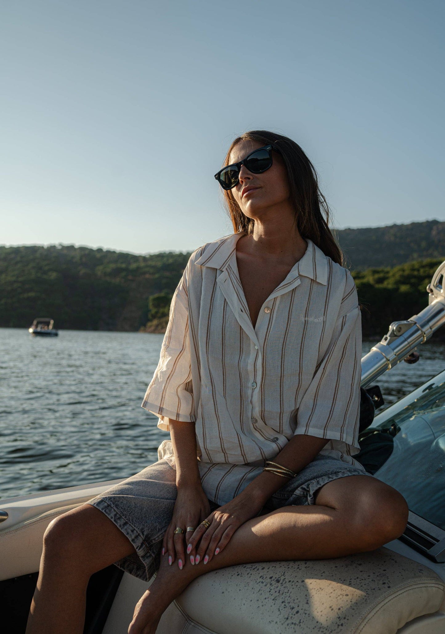 Pantaloni in lino a righe con coulisse