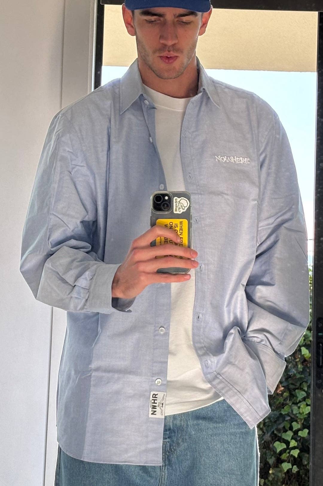 Camicia oversize in twill blu