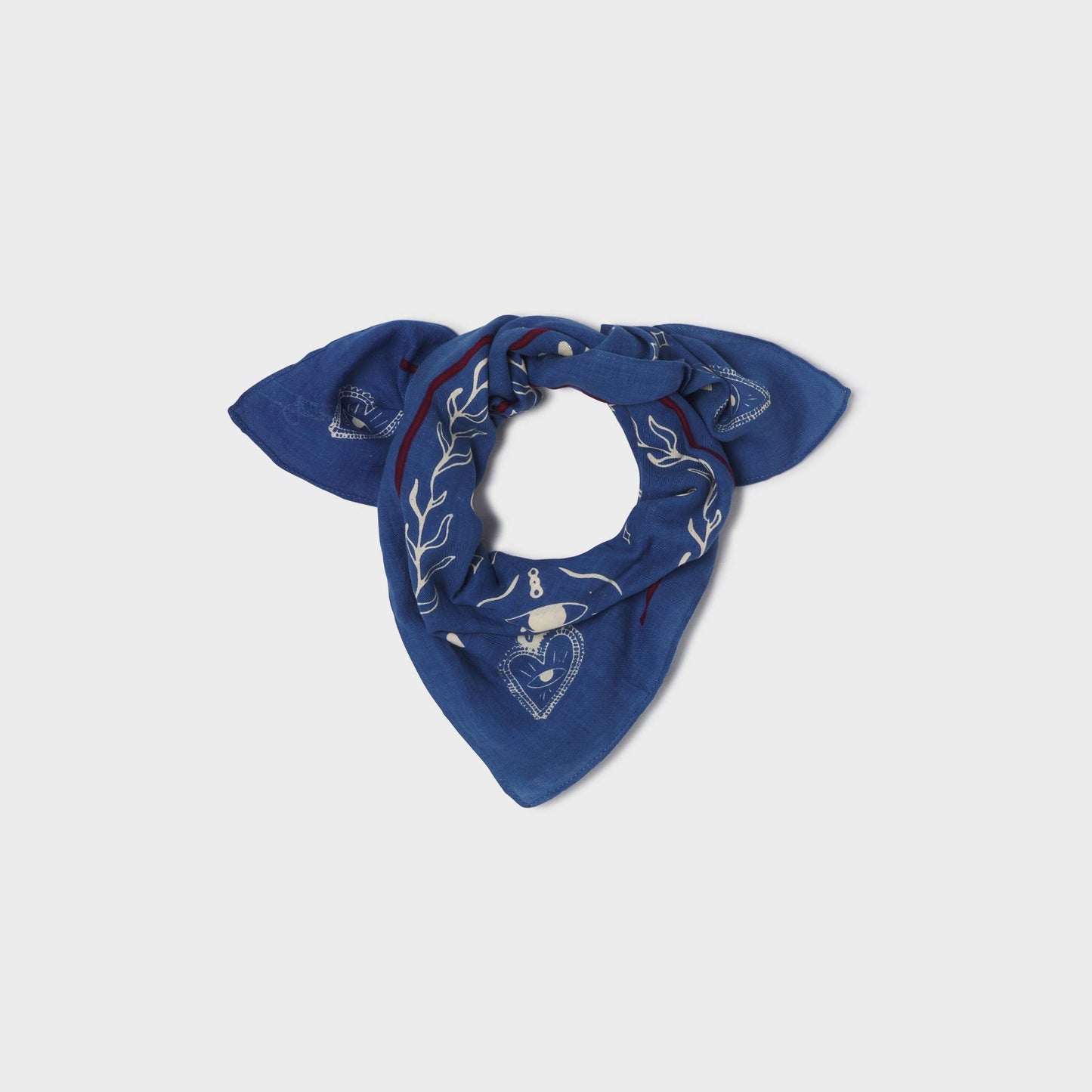 Piccolo foulard in cotone biologico con stampa grafica blu