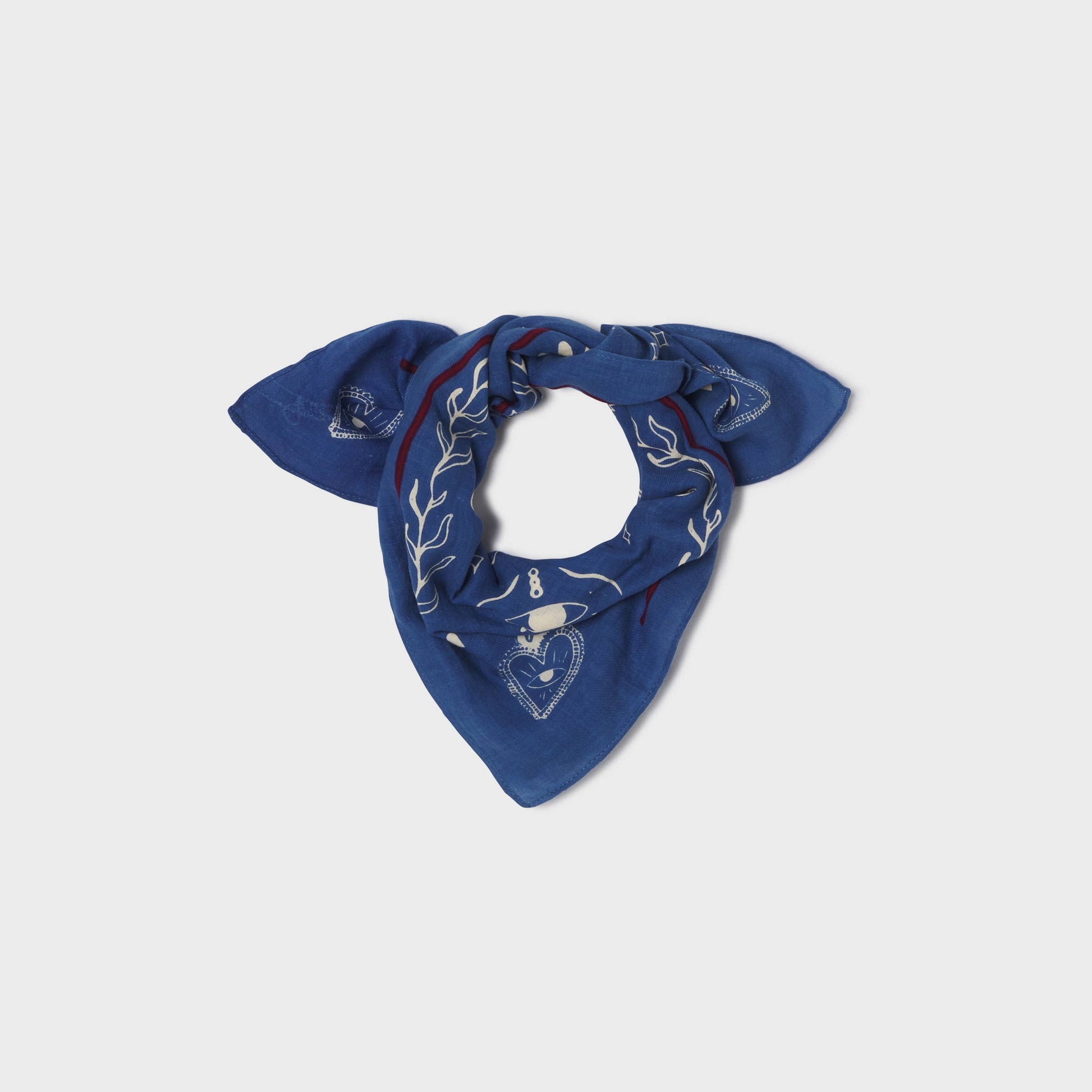 Piccolo foulard in cotone biologico con stampa grafica blu