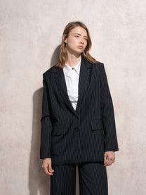 Blazer lungo gessato nero da donna