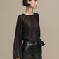 Blusa donna in chiffon nero