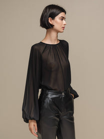 Blusa donna in chiffon nero