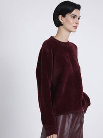 Maglione girocollo effetto peluche bordeaux