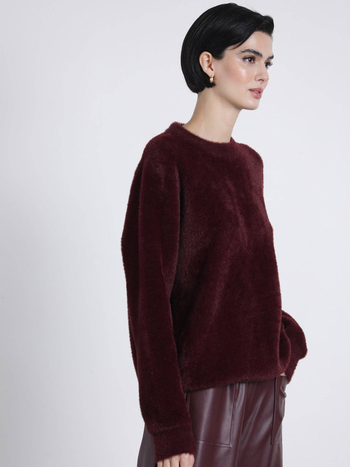 Maglione girocollo effetto peluche bordeaux