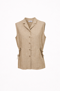 Camicia smanicata in lino con laccetti laterali
