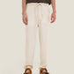 Pantaloni in lino a gamba dritta color crema