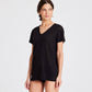 T-shirt in lino Simone nera con scollo a V