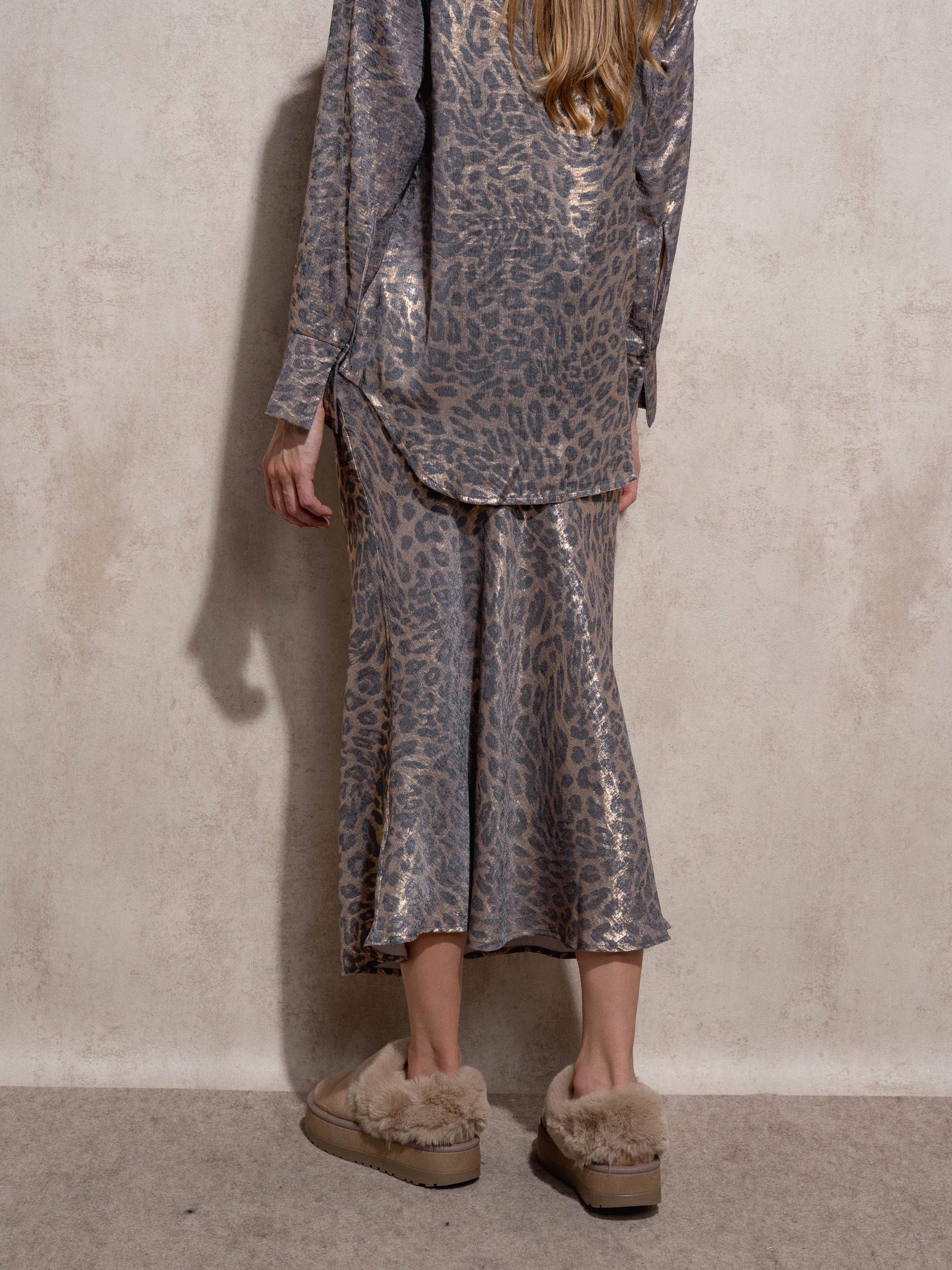 Gonna midi animalier effetto satinato