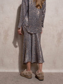 Gonna midi animalier effetto satinato