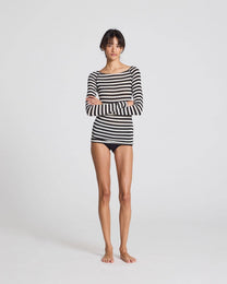 Top in lana a righe Amalie nero e bianco
