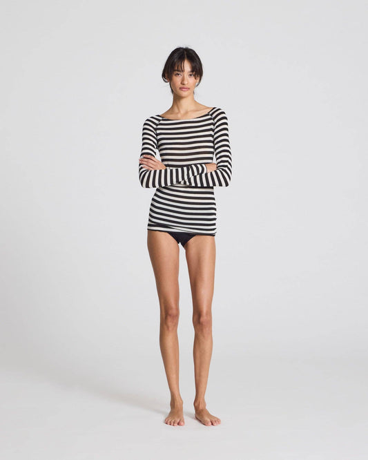Top in lana a righe Amalie nero e bianco